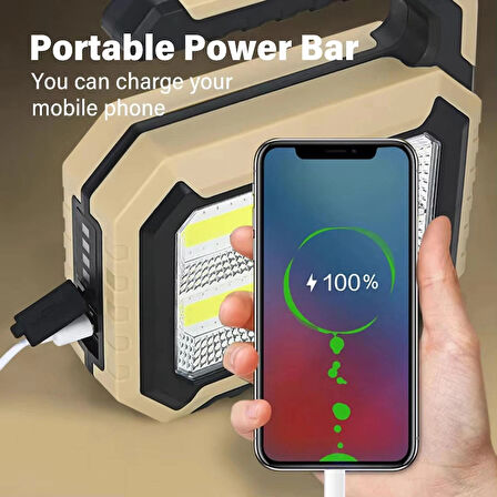 Güneş Enerjili Powerbank Özellikli Şarj Edilebilir El Feneri