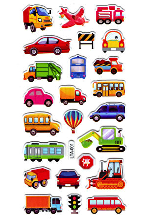 Sticker Kabartmalı Stiker Çıkartma Etiket (LTA001)-18x9 cm- Mini Araba Uçak