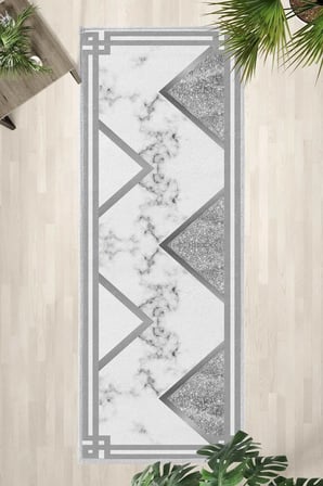Klasik Silver Yıkanabilir Yolluk Halı Kaymaz Taban Salon Mutfak Açık Gri