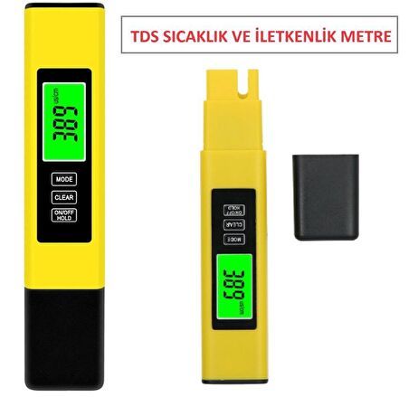 TDS Sıcaklık iletkenlik Metre 3 in 1 Ölçüm LED Işıklı Su Sıvı Analiz Cihazı