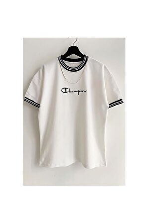 Unisex Yeni Sezon Oversize Chmp Baskılı Detaylı Yazlık T-shirt