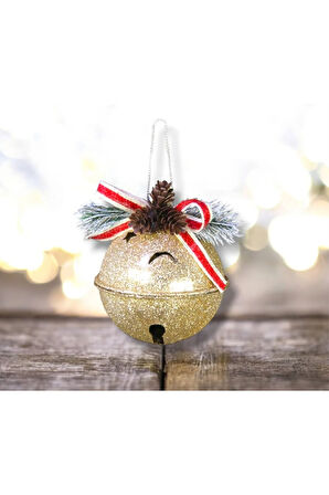 Yılbaşı Süsü Simli Çıngırak Top Şampanya 8 cm
