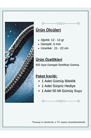 Erkek Gümüş Bileklik - 5 mm Gümüş Tilki Kuyruğu Yassı Model Gümüş Bileklik