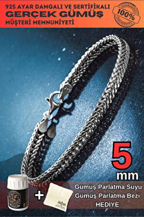 Erkek Gümüş Bileklik - 5 mm Gümüş Tilki Kuyruğu Yassı Model Gümüş Bileklik