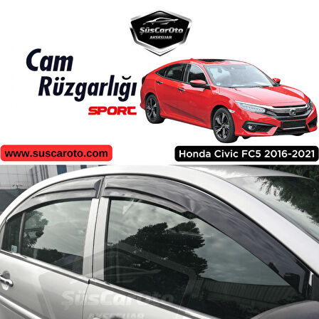 Honda Civic FC5 2016-2021 Sedan Uyumlu Mugen Cam Rüzgarlığı Seti Piano Black 4'lü İthal Parlak Siyah