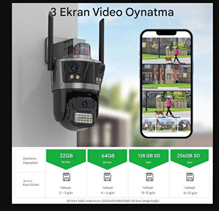 12 MP 6K 8X Zoom 3 Lensli Çakarlı Su GeçirmezHarek Sensörlü Ip Güvenlik Kamerası CMR56