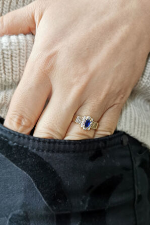 Zirkon Safir Taşlı Altın Yüzük