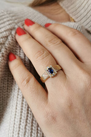 Zirkon Safir Taşlı Altın Yüzük