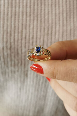 Zirkon Safir Taşlı Altın Yüzük