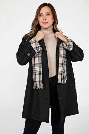 ASTARLI CEBİ FERMUARLI ATKI AKSESUARLI BÜYÜK BEDEN TRENÇKOT BONDİT KABAN