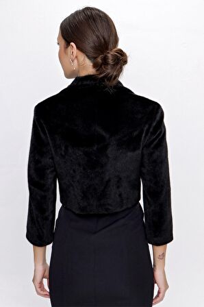 Saygı Giyim İçi Astarlı Önü Taş Detaylı Tay Tüyü Bolero Kürk C