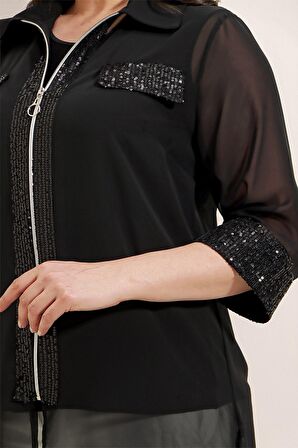 Saygı Giyim Pul İşleme Detaylı Fermuarlı İçi Atlet Büyük Büyük