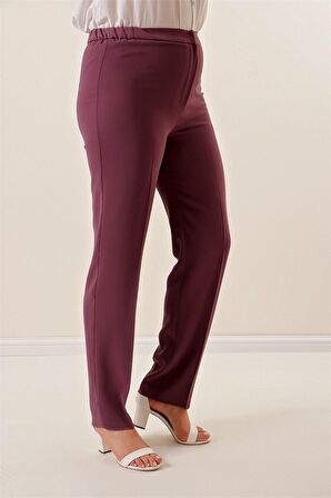 Yanları Lastikili  İthal Krep Geniş Beden Pantolon Lila