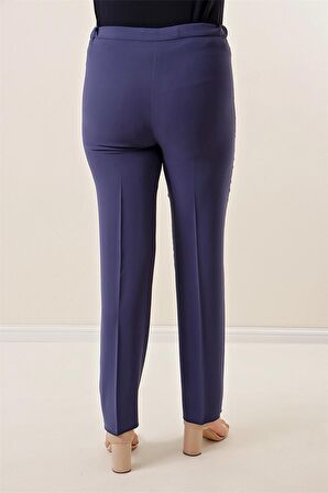 Yanları Lastikili  İthal Krep Geniş Beden Pantolon İNDİGO