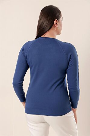 Kol Detaylı Büyük Beden Akrilik Kazak Saks