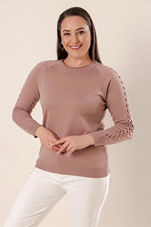 Kol Detaylı Büyük Beden Akrilik Kazak GÜLKURUSU