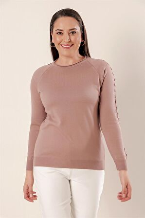 Kol Detaylı Büyük Beden Akrilik Kazak GÜLKURUSU