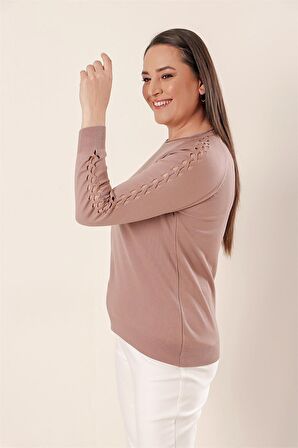 Kol Detaylı Büyük Beden Akrilik Kazak GÜLKURUSU