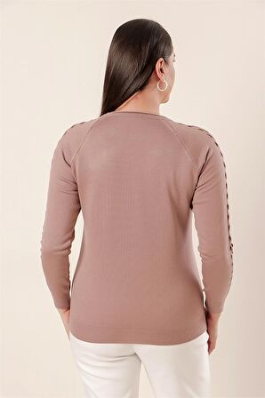 Kol Detaylı Büyük Beden Akrilik Kazak GÜLKURUSU