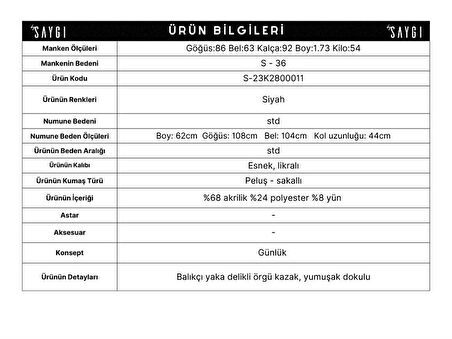 Balıkçı Yaka Modelli Akrilik Kazak Siyah