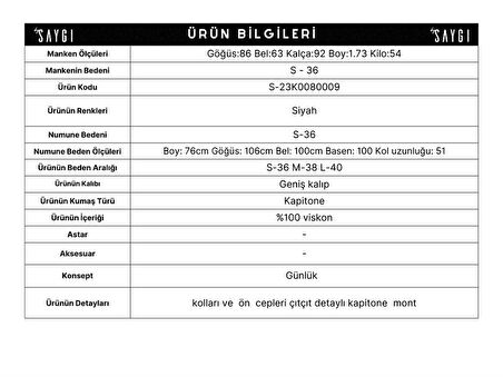 Cepleri Çıtçıtlı Baklava Desenli Kapitone Mont Siyah