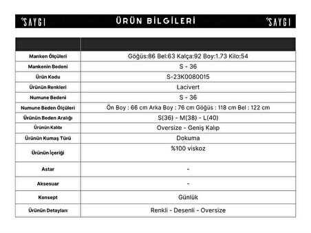 Fırça Desenli Oversize Gömlek Lacivert