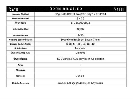 Yüksek Bel İçi Şardonlu En Boy Likralı Toparlayıcı Tayt Siyah