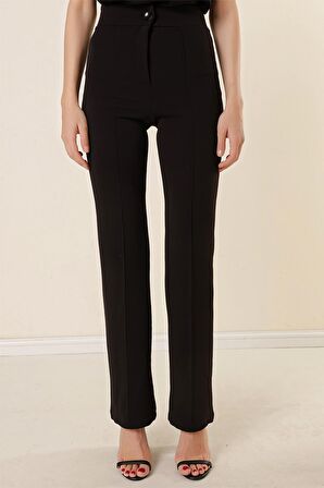 Yüksek Bel Örme Krep Çımalı Palazzo Pantolon Siyah