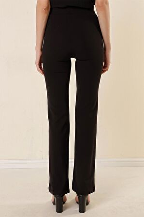 Yüksek Bel Örme Krep Çımalı Palazzo Pantolon Siyah