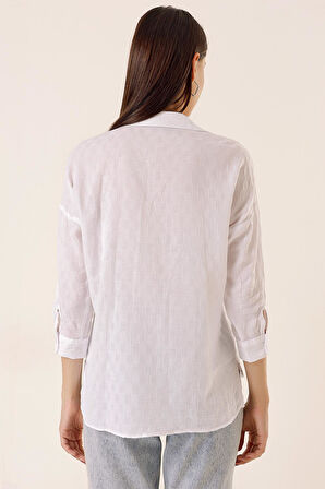 Önden Düğmeli Polo Yaka Kolları Katlamalı Düğmeli Gömlek