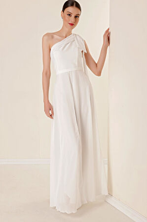 Pulpayet Yaka Tek Omuzlu Üstü Şifon Krep Tulum