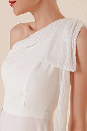 Pulpayet Yaka Tek Omuzlu Üstü Şifon Krep Tulum