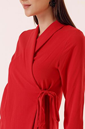 Devrik Yaka Beli Bağlamalı Krep Uzun Ceket