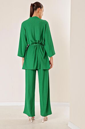Bürümcük Pantolonu Cepli Kimono Takım Yeşil