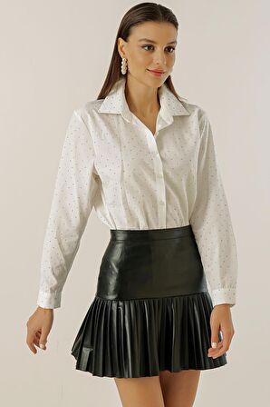 Mini Zımbalı Uzun Kollu Koton Gömlek