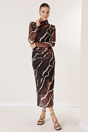 Önü Büzgülü Astarlı Florence Tül Elbise