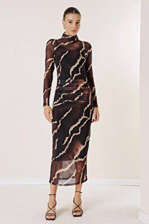 Önü Büzgülü Astarlı Florence Tül Elbise