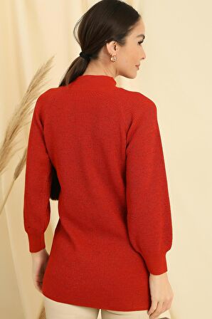 Boyun Dekolteli Saç Örgülü Desen Büyük Beden Spor Tunik Kazak