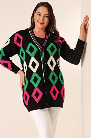 Oversize Havlu Baklava Desen Uzun Triko Hırka