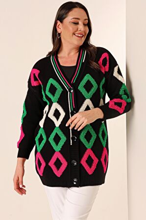 Oversize Havlu Baklava Desen Uzun Triko Hırka