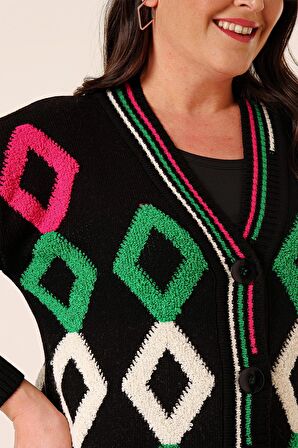 Oversize Havlu Baklava Desen Uzun Triko Hırka