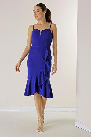 İp Askılı Eteği Volanlı Astarlı Krep Elbise