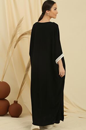 Dantel Detaylı Cepli Uzun Tunik Beli Lastikli Pantolon Oversize 2'li Viskon Takım