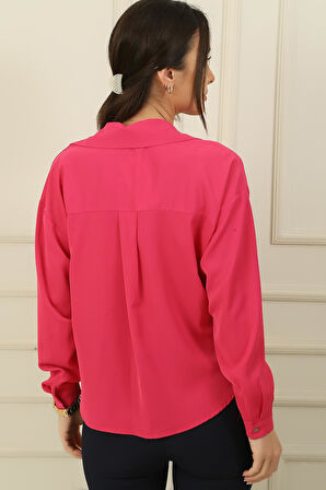 Önü Düğümlü Mikro Saten Gömlek