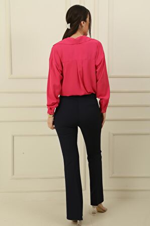 Yüksek Bel Cepli En Boy Likra İspanyol Paça  Pantolon