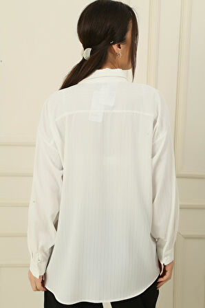 Simli İpli Çizgili Rahat Kalıp Gömlek