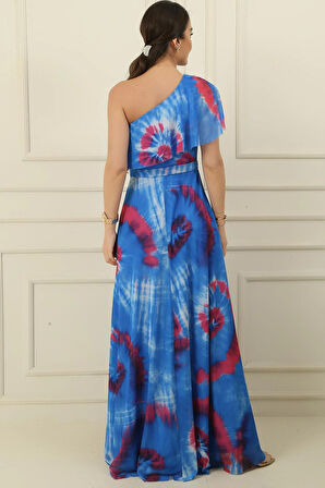 Tek Omuz Astarlı Yırtmaçlı Empirme Uzun Şifon Elbise