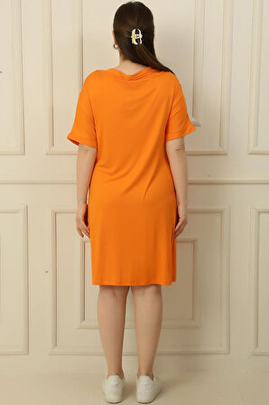 V Yaka Cepleri Taşlı Büyük Beden Viskon Elbise