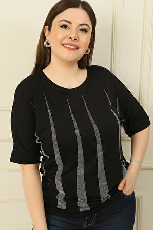 Piramit Taşlı Kısa Kollu Büyük Beden Bluz