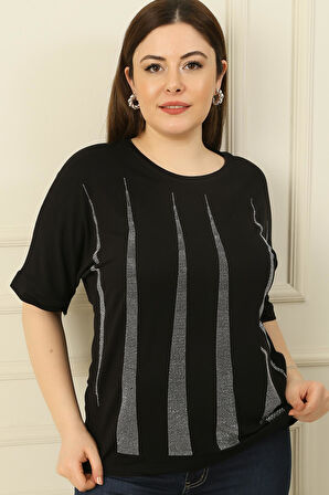 Piramit Taşlı Kısa Kollu Büyük Beden Bluz